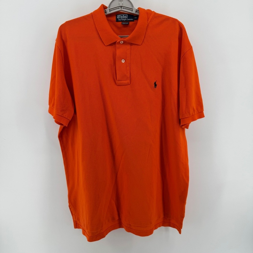 Polo Ralph Lauren Mens XL Orange Short Sleeve Preppy Cotton Polo Shirt Navy Pony